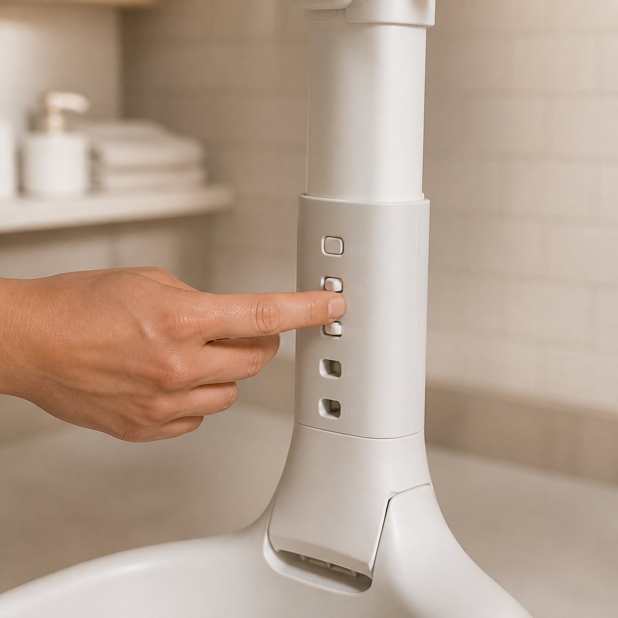 Five height stops, so the bath comes up to you
